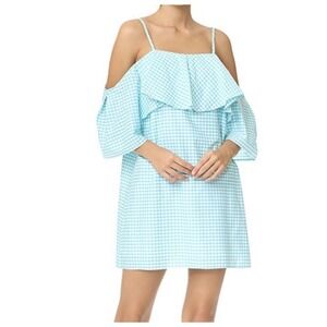 Amanda Uprichard Anthropologie‎ Dress Blue Gingham Cold Shoulder Picnic Small